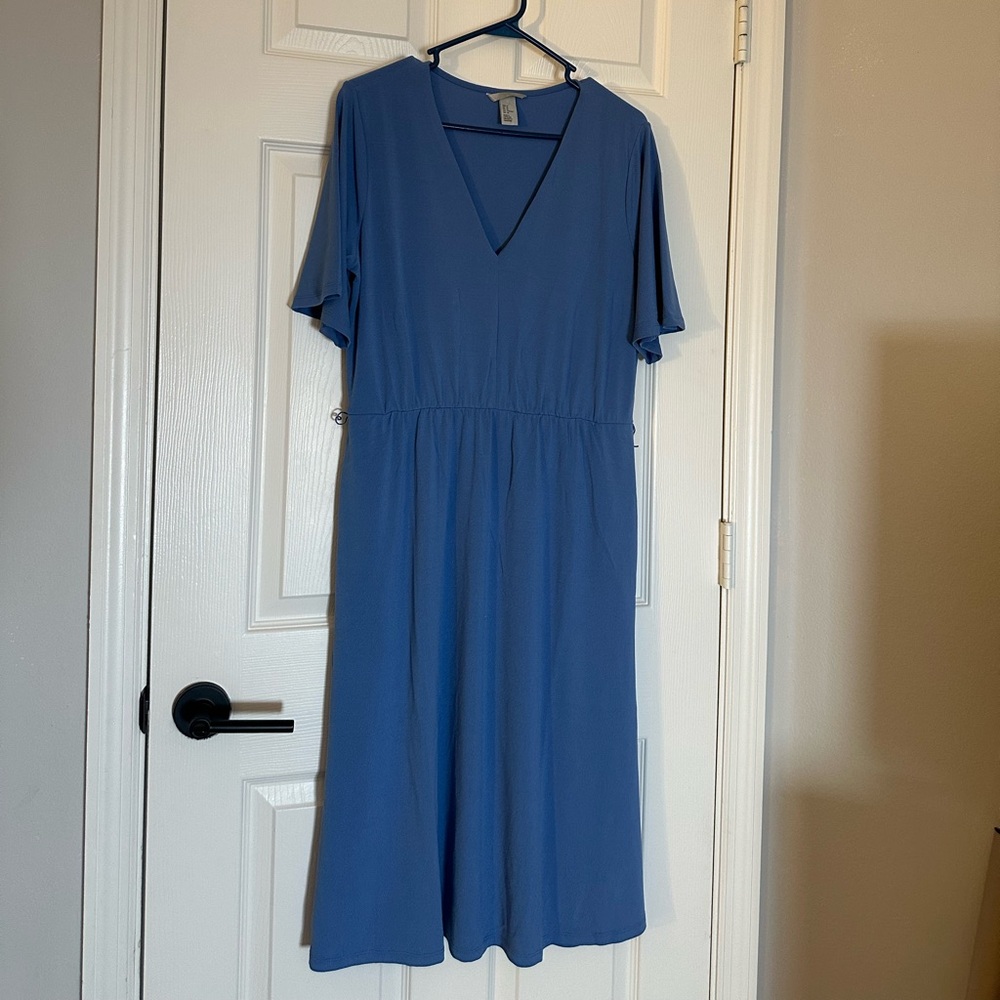 H&M Blue Midi Dress with V-Neck